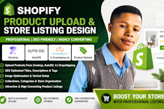 add shopify zendrop autods products upload cj dropshipping store listing design