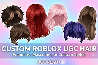 create roblox ugc hair, 3d anime hair, realistic hair model