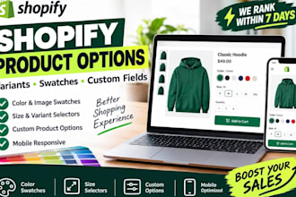 set up shopify product variants, color swatches and custom options