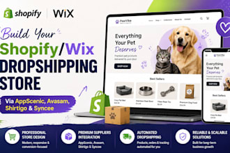 build wix shopify dropshipping store via appscenic avasam shirtigo syncee design