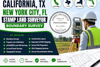 california tx new york city fl stamp land surveyor, boundary survey