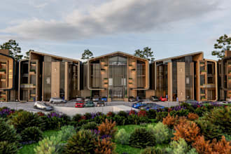 render photoreal house exterior, apartment elevation design, residential complex