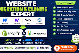 migrate clone webflow webador wix wordpress to shopify gohighlevel migration