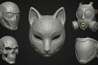 sculpt custom 3d mask, cosplay helmet, 3d weapon 3d cosplay mask for 3d printing