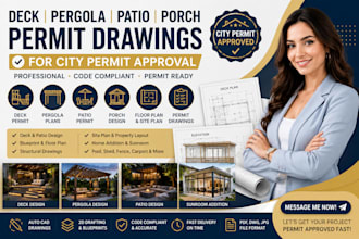 draw deck permit plans, pergola, patio and porch city permit approval drawings