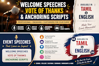 write welcome speeches, vote of thanks and event scripts