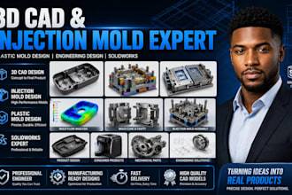 do 3d cad design, injection molding, plastic mold, engeering design, solidworks