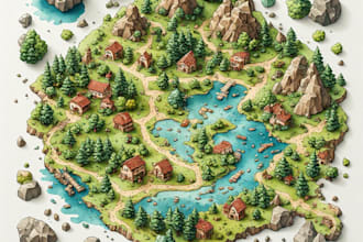 create detailed 2d map illustration for children