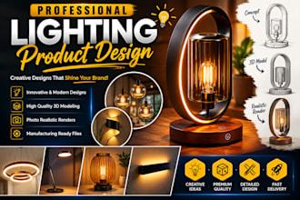 design modern lighting products, lamps, and 3d product renders
