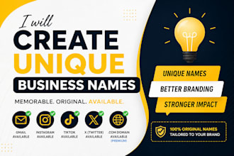 create a unique business name with available gmail socials and domain