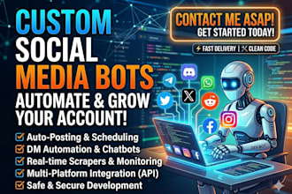 develop social media bot, tiktok bot, snapchat bot, facebook bot, x bot