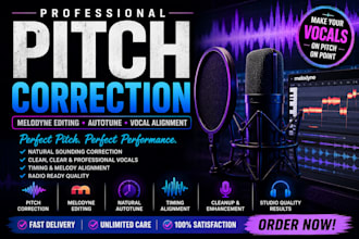 professional pitch correction, autotune, melodyne editing and vocal alignment