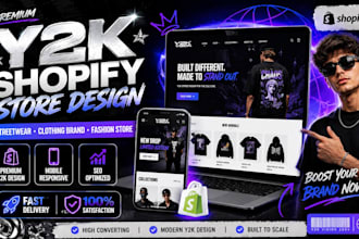 design a premium y2k shopify store, streetwear website for your clothing brand