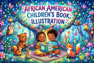 create african american children story book illustration and watercolour artwork