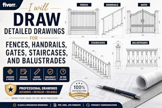 draw detailed drawings for fences, handrails, gates, staircases, and balustrades