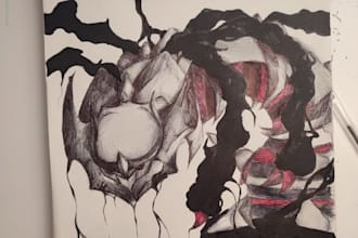 draw  semi realistic character art in pen and ink