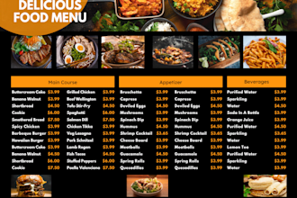 design a professional restaurant menu, cafe menu, or food menu