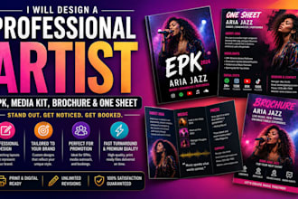 design a professional artist epk, media kit, brochure, and one sheet