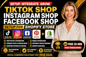 set up tiktok shop, instagram shop, facebook shop for shopify store growth