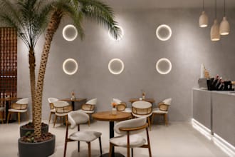 redesign cafe interior rendering,restaurant furniture layout,2d plan,coffee shop