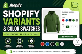 setup shopify collections, product variants, color swatches and collection