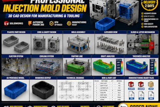 design plastic injection mold with 3d cad for manufacturing and tooling