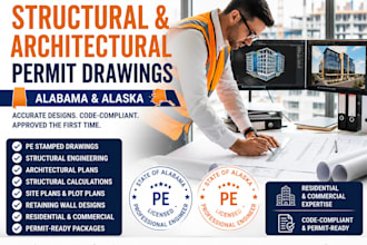 provide pe stamped structural and architectural permit drawing in alabama alaska