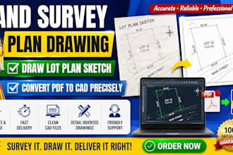 do land survey plan drawing, draw lot plan sketch, convert pdf to cad precisely