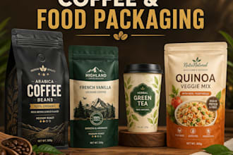 design coffee bag packaging, coffee label, coffee pouch and food packaging