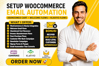 setup woocommerce email automation abandoned cart welcome flows klaviyo flows