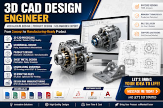 do 3d cad modelling, mechanical part design, product design for manufacturing