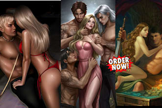 draw semi realistic dark romance couple art, mafia character and book cover art