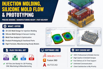 design 3d cad molds for injection molding, silicon mold flow and prototyping