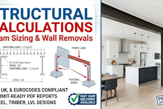 do structural calculation, beam sizing, and load bearing wall design