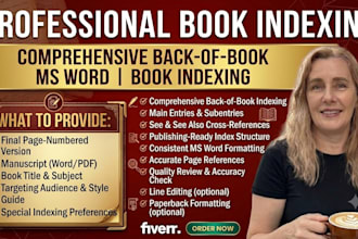 do comprehensive back of your book indexing on ms word