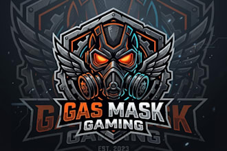 design a bold gas mask logo for your gaming brand