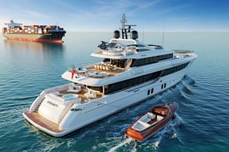 make a realistic render and 3d model of your yacht, boat, and ship