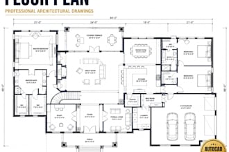 draw floor plan, 2d house plan blueprint and architectural drawing in autocad