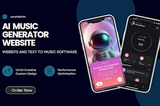 build ai music generator website,  text to music app and music saas platform