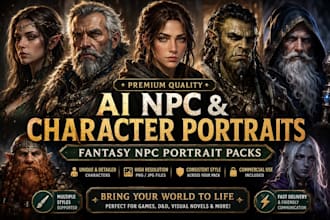 create ai npc portraits, character portraits, fantasy npc portrait packs