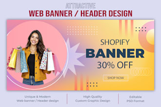 design modern shopify banner, website header, web slider and hero banner