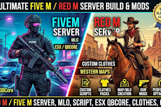 create redm server,fivem server,fivem mlo,fivem script or esx qbcore,clothes,gun
