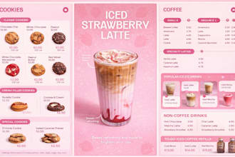 design stylish menu for bar beverage cafe cocktail coffee drink latte smoothie