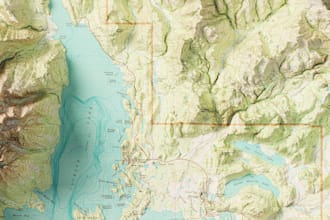create custom topographic maps with terrain, mountains, forests, rivers, lake