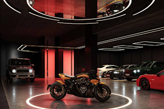 visualize3d luxury car showroom interior,logo design,parking space render,3dsmax