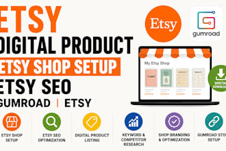 etsy digital product etsy shop setup etsy seo etsy digital product gumroad etsy