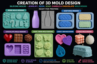 do 3d cad silicone molds jewelry, resin, soap, candle and chocolate mold design