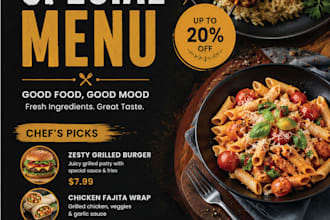 design a professional restaurant food menu, flyer, or price list
