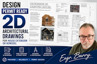 design permit ready 2d architectural drawings for house extension or remodel