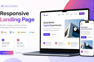 create responsive landing page in HTML CSS javascript